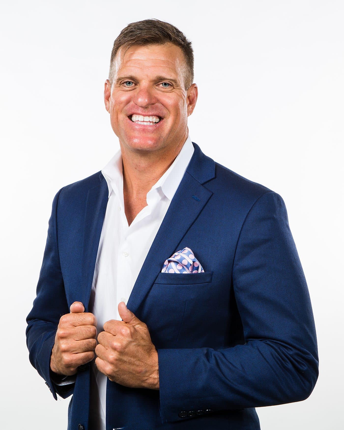 Dave VanHoose press photo: navy blazer, white shirt